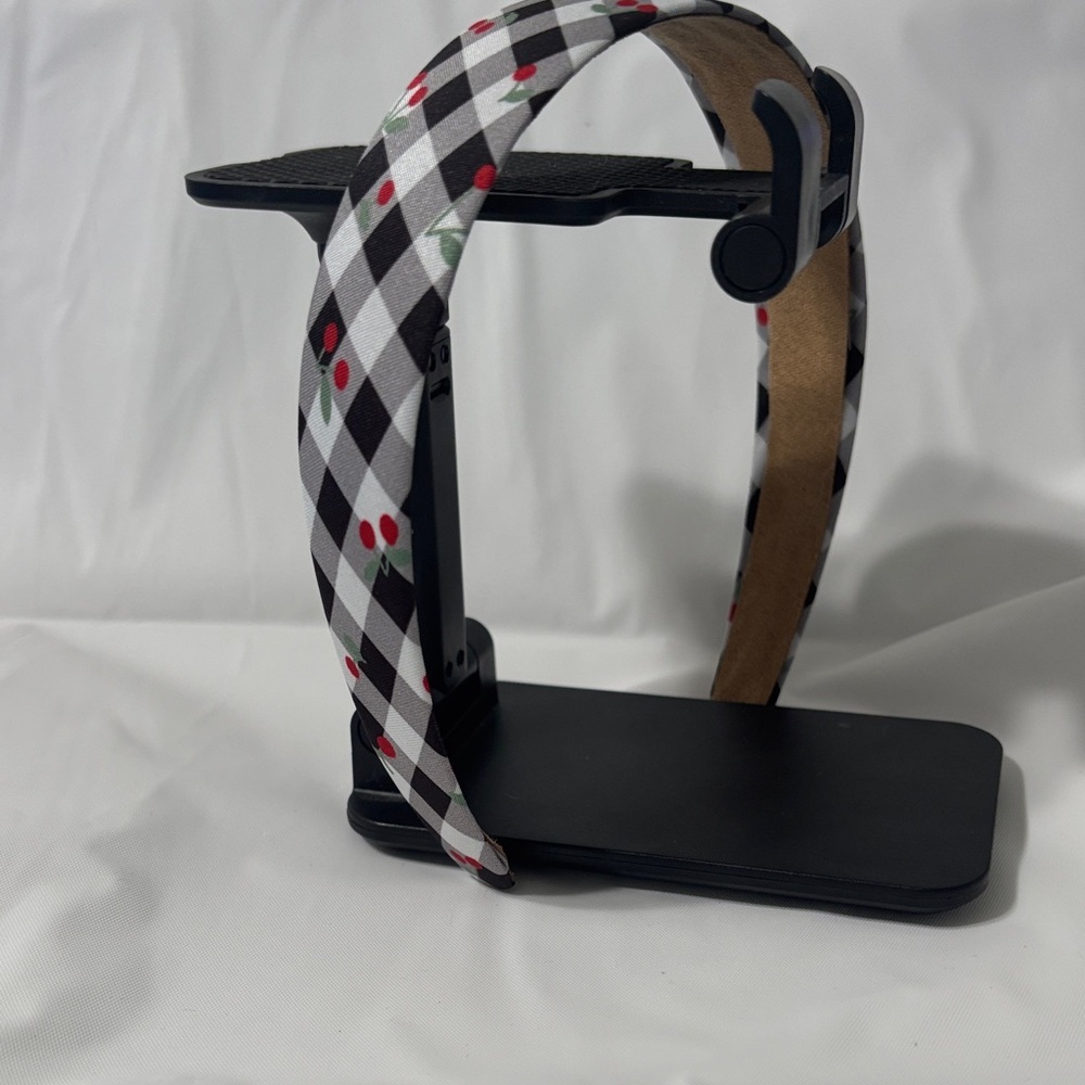 Checkered Black and White Headband with Cherries